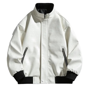Chaqueta de cuero blanco para hombre, ropa de motocicleta de estilo americano Vintage, traje de piloto de piel de cocodrilo de alta gama a la moda - Product Image 1