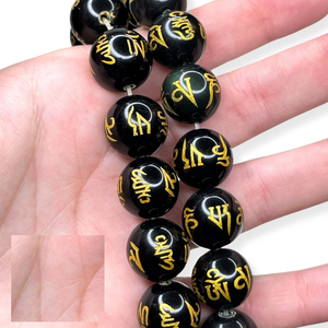 Cuentas de Piedra de Obsidiana Negra, Cuentas Om Mani, Hilo de Piedras, Joyería de Piedras Preciosas Sueltas, Collar de Cristal Natural Curativo, Mayorista - Product Image 3