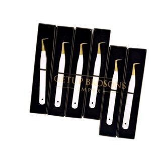 Pince à épiler pour extensions de cils de haute qualité, à 90 degrés, avec revêtement en poudre blanche et pointe dorée, logo personnalisé, instrument de beauté - Product Image 4