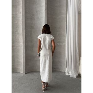 Wholesale TOPSHOW Women's <b>Sequined</b> White Denim <b>Skirt</b> with Lace Detail, Cotton Polyester Blend Fabric for Casual Wear - Product Image 4