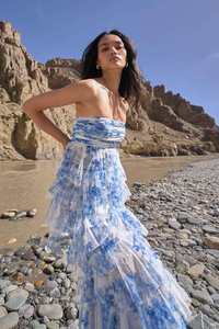 CASCADING CERAMIC PRINT Robe à plusieurs niveaux Maxi-longueur en maille imprimée florale avec des niveaux doucement froncés Plis appliqués à la main sur le dessus - Product Image 5