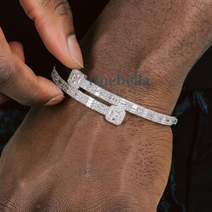 Venta caliente Diamante de lujo VVS Moissanite 5mm Baguette 14K Chapado en oro blanco 925 Pulsera de plata Baguette Brazalete - Product Image 1