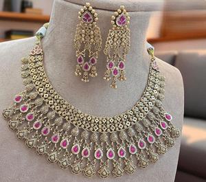 Conjunto de collar Rajwadi chapado en oro de calidad superior tradicional con pendientes para mujer, conjunto de collar clásico para ropa de boda - Product Image 4