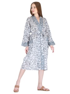 Kimono elegante para mujer con Cinturón estampado floral Kimono de algodón de bloque manual de moda para vacaciones de verano y primavera en la playa - Product Image 3