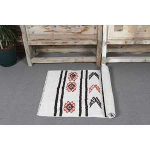 Tapis vintage 2,1 x 3,8 pieds, petit tapis turc, tapis abstrait blanc et noir - Product Image 5