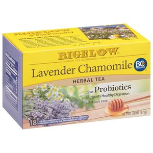 Bigelow <b>Tea</b> Lavender Chamomile Plus Probiotics Herbal <b>Tea</b>, Caffeine Free with Lavender Chamomile, 18 Count <b>Box</b> (Pack of 6), 108 - Product Image 2