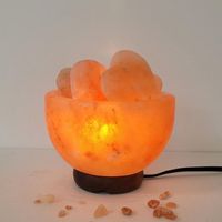 Lampe artisanale élégante bol de sel rose de l'Himalaya sculpté fleur amour et styles de lettres pour cadeau et décoration intérieure de la maison