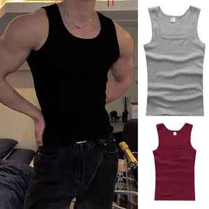 High Quality Breathable Plus Size Men's Summer Gym Fitness Tank Top Custom Plain Ribbed New Design Knitted Spandex/Cotton Casual - Product Image 4