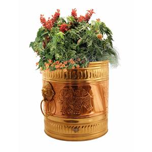 Jardinière d'extérieur artisanale de style antique en laiton pur avec poignée à motif gaufré, grande taille 25,40 cm x 22,86 cm pour le jardinage - Product Image 1