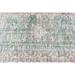 Alfombra vintage, alfombra turca de 4.7x7.3 pies, alfombra de lana con motivos de plantas y árboles en verde y azul. - Product Image 5