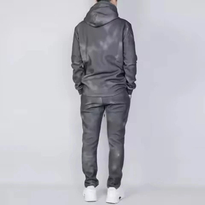 Ensemble de survêtement décontracté deux pièces en molleton délavé pour l'hiver : sweat à capuche et pantalon de jogging, style streetwear, logo personnalisé - Product Image 3
