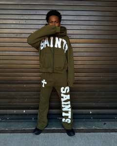 Hot Selling High Street Two Piece Sets Sweatsuits Custom Appliauq Embroidery <b>Patched</b> Men Hoodies Sweatpants Set Tracksuits - Product Image 2