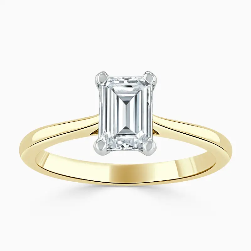 Certifié 1.00TCW véritables diamants blancs naturels cloutés or jaune 14K taille émeraude diamant solitaire bague à l'usine en gros Pr
