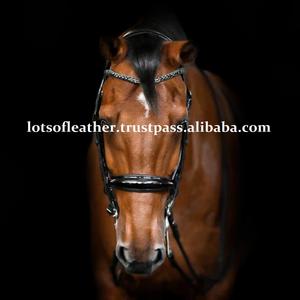 OEM & ODM EQUESTRIAN <b>HORSE</b> TACK LEATHER DIAMANTE BRIDLE BLACK RHINESTONE JEWELED BROBAND ALL SIZESSOFTY PADDED PATENT NOSEBAND - Product Image 2