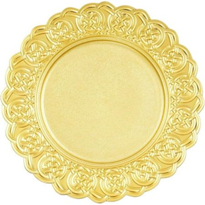 Platos Base Redondos Dorados al por Mayor con Borde Repujado, Elegantes Platos Decorativos para la Mesa de Hotel y Fiestas - Product Image 1
