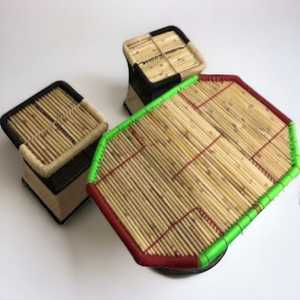 Ensemble de poufs en canne de bambou rond artisanal écologique de qualité supérieure avec table pour restaurant jardin salon - Product Image 2