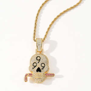 Colgante de Calavera Hip Hop de Plata de Ley 925, Chapado en Oro de 14K y Rodio, Joyería Moderna y a la Moda para Hombre y Mujer con Moissanita - Product Image 4