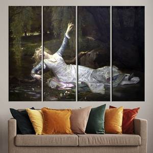 Impresión en lienzo de Ophelia, decoración de pared con diseño de mujer, reproducción de obra de arte famosa, 4P: estirado sobre lienzo - Product Image 1