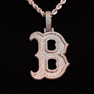 Mens <b>initial</b> B <b>pendant</b> necklace in 925 sterling <b>silver</b> with moissanite pave luxury fashion jewellery for men gift set - Product Image 6