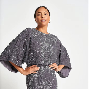 Elegante Floral Aline vestido de fiesta de noche de lujo sin mangas con cuentas bordado de lentejuelas largo cuerpo forma tul vestido transpirable - Product Image 1