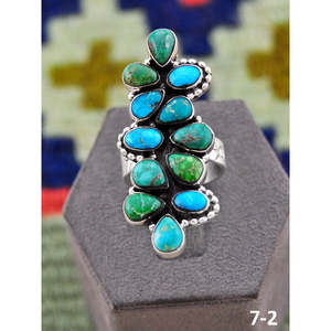 Bague ajustable artisanale Southwest Emerald Valley avec turquoise eau blanche et sertissage clos en argent sterling, idéale pour un cadeau - Product Image 1