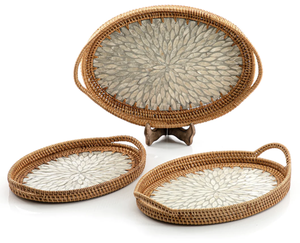 New Look Eco Friendly Wedding Party Tabletop Decor Catering <b>Serving</b> <b>Tray</b> Rattan <b>Serving</b> Dish Bone Inlay Finishing <b>Rounded</b> Shape - Product Image 1