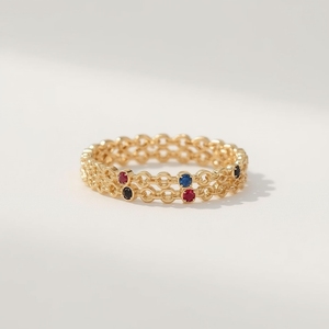 Solid Gold 10K <b>Rhodium</b> Plated Stackable Gemstone <b>Ring</b> for Women | Trendy for Certified Wedding Party Fine Jewelry Thailand - Product Image 5