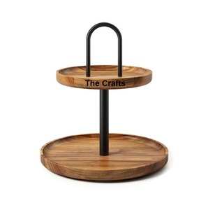 Support à gâteau à deux étages en fer et en bois, taille et forme personnalisées, support de service pour gâteaux et desserts de qualité supérieure - Product Image 1