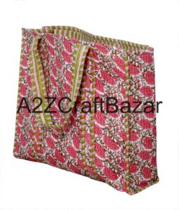 Grand sac fourre-tout en coton matelassé à rayures fait à la main en Inde pour les femmes, pour les voyages, le rangement, la plage, le bureau, l'usage quotidien - Product Image 5