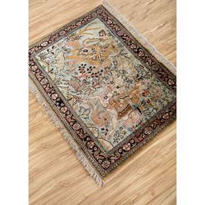 Tapis en soie noués à la main Gulmarg Gold, motif floral, style Tabriz classique, pour la maison, rectangulaires, en soie de bambou et PVC, pour salon et chambre. - Product Image 2