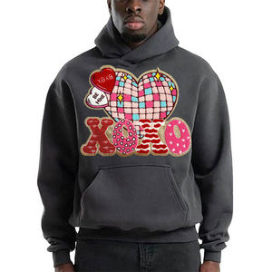 Sudadera con Capucha de Algodón Grueso de Alta Calidad para Hombre, Otoño, Personalizada con Letras, Bolsillo Tipo Canguro, Hombros Caídos, Bordado Chenille - Product Image 1