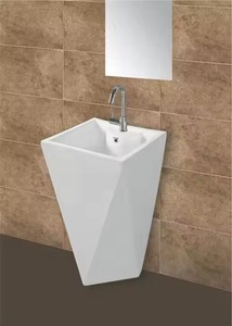 Lavabo rond sur pied en céramique de couleur café de 1ère classe Petit support d'évier Lavabo Design de fleur de luxe Exportation indienne - Product Image 2