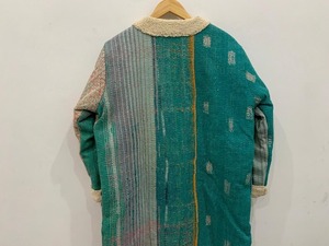 Antique Kantha fausse fourrure veste Long gilet fourrure Kantha veste à l'intérieur fourrure doublure coton femmes manteau confortable manteau - Product Image 5