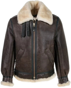 Veste d'hiver pour homme en fausse fourrure sherpa, 100% cuir véritable, grande taille, col rabattable, chauffante, coupe-vent, écologique - Product Image 1