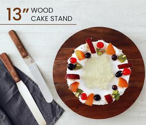 Soporte de pastel de acacia de 13 "Soporte de pastel rústico de madera con 2 espátulas de glaseado-Pedestal de pastel de boda y cumpleaños para mesa de postres - Product Image 5