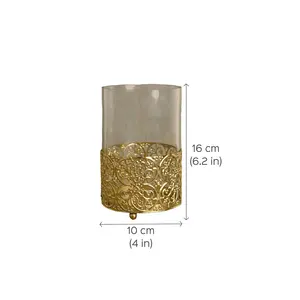 Support votif classique finition or antique Base en métal sculpté floral élégant en aluminium porte-bougie pour bocaux - Product Image 2