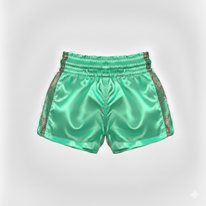 Pantalones Cortos de Muay Thai de Estilo Tradicional de Alta Calidad, Auténticos con Logotipo Bordado en Dos Tonos, Elegantes Pantalones Cortos de Muay Thai - Product Image 1