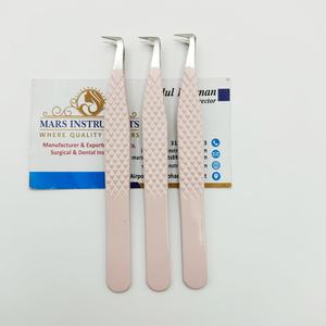 Pinzas de extensión de pestañas con punta dorada recubierta de polvo blanco profesional Pinzas de ángulo de arranque de acero inoxidable de mejor agarre Nunca se desliza - Product Image 5