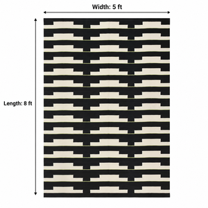 Tapis Kilim Géométrique Moderne Fait Main Noir et Blanc Rectangulaire en Laine Tissée Plate Écologique Antidérapant pour Camping, Pique-nique et Prière - Product Image 6
