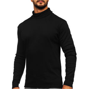 T-shirt à col roulé pour homme, en polyester, coupe classique, doublé, tricoté, chaud, uni, anti-boulochage, manches longues, service OEM - Product Image 3