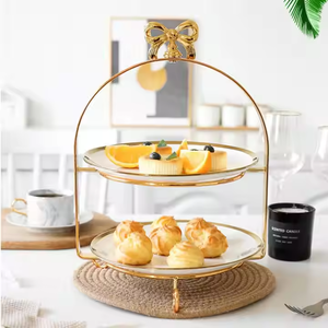 Decorativo clásico 3 niveles hecho a mano Metal oro pastel soporte para boda cumpleaños fiesta en casa por Decor Impex - Product Image 2