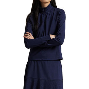 Oem Service <b>Women's</b> Premium Cotton <b>Sweatshirt</b> Stand Collar <b>Quarter</b>-<b>Zip</b> Eyelet-Panel Decoration Front Stretchy Autumn Summer - Product Image 2