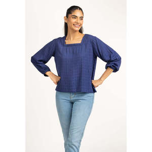 Blusa Casual de Mujer para Primavera/Verano, de Lino y Tejido, Talla XL, Transpirable, con Patrón Geométrico Bordado, Estilo Simple, con Logotipo - Product Image 3