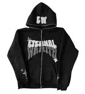 2024มีฮู้ดแบบรูดซิป400ผ้าฝ้าย100% สำหรับผู้ชายสไตล์เกาหลีล่าสุดพิมพ์ลาย GSM - Product Image 1