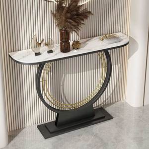CST054 Modern Luxury DIN Console <b>Table</b> with <b>Mirrored</b> Stone Top and Iron Frame for Entry Villa Living Room Hotel Bedroom - Product Image 2