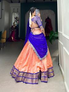 Meilleure qualité Zari tissage non cousu Flair Lehenga avec dentelle Georgette Dupatta et chemisier en toile pour femmes pour les fêtes - Product Image 3