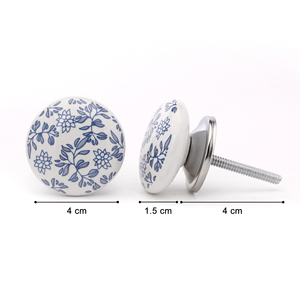 SHUBHAM Premium poignée d'armoire en céramique blanche imprimé fleuri bleu Design moderne pour cuisine chambre hôtel armoire meubles - Product Image 4