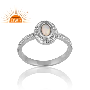 Bague en argent naturel opale éthiopienne et topaze blanche pour femmes bijoux personnalisés pour femmes cadeau pour elle - Product Image 1