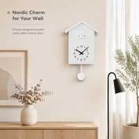 Jam Dinding Gaya Nordik Cuckoo Modern, Jam Burung Hiasan Dinding, Quartz Senyap untuk Dekorasi Ruang Tamu dan Kamar Tidur