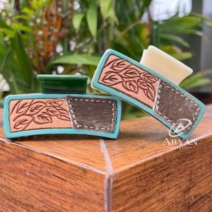 Rectangle Shape <b>Hair</b> Claw Clip Solid Color <b>Tooled</b> Leather Fashion <b>Hair</b> <b>Accessory</b> for Girls Party Styles Women's <b>Accessories</b> - Product Image 1
